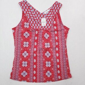 Tantrums Tank Top Womens Small Red Blue Floral Print Lined V Neck Boho